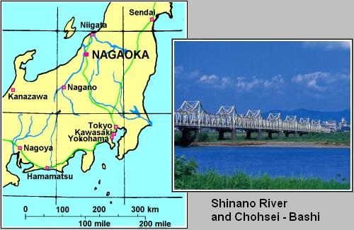 Nagaoka in Japan's Honshu Island and Chosei Bridge